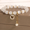 White cat's eye crystal bracelet with geometric design in Korean style