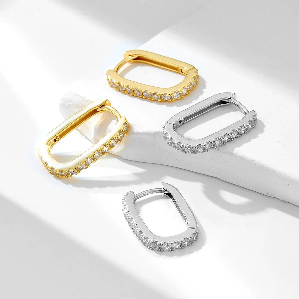 S925 sterling silver oval geometric ear clip earrings in white and yellow colour options