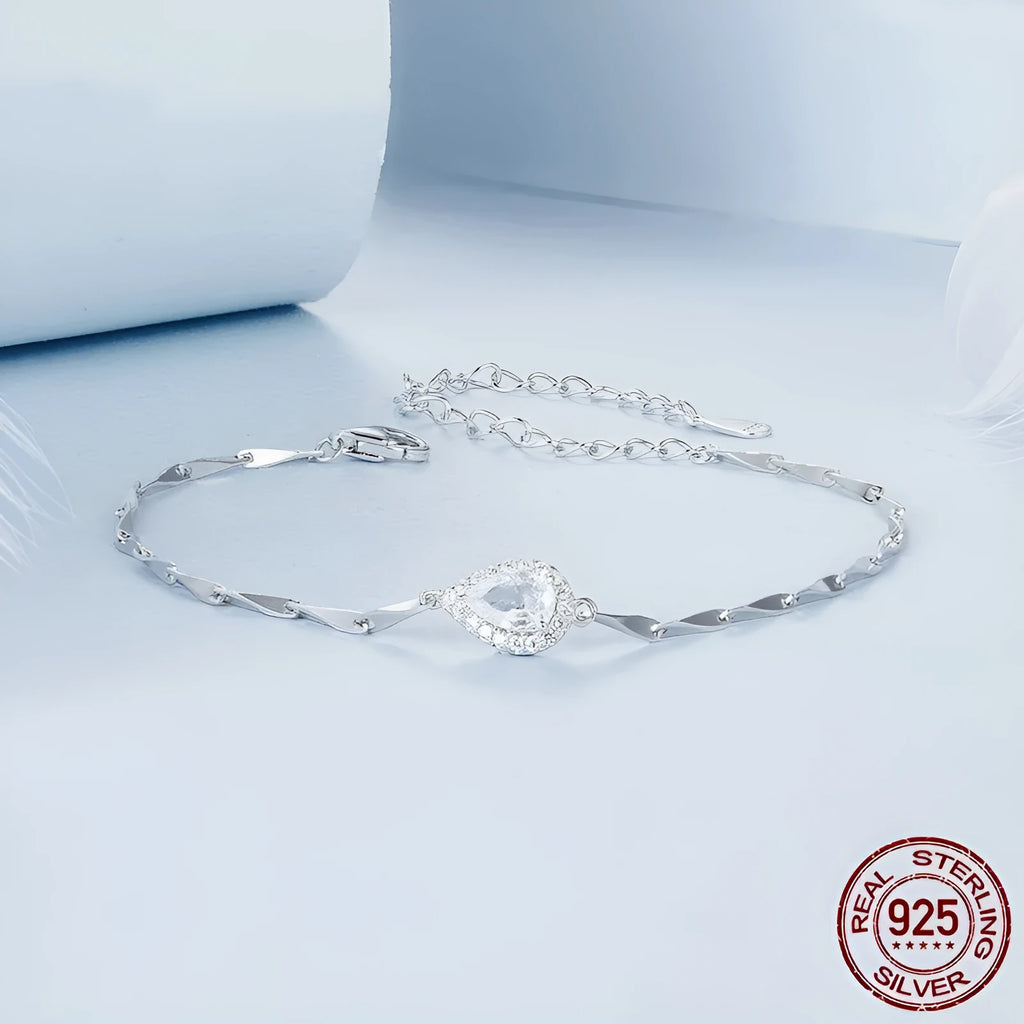 S925 sterling silver water drop bracelet with shining zircon, electroplated finish, colour BSB185