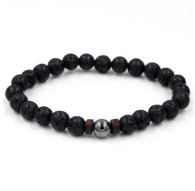 Premium men's black volcanic stone bracelet with unique, durable design and adjustable fit