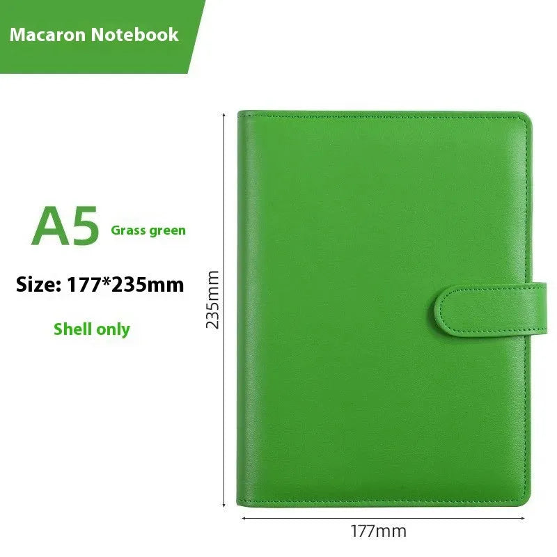 A5 PU leather loose-leaf binder zipper shell notebook cover in solid colour with closed zipper