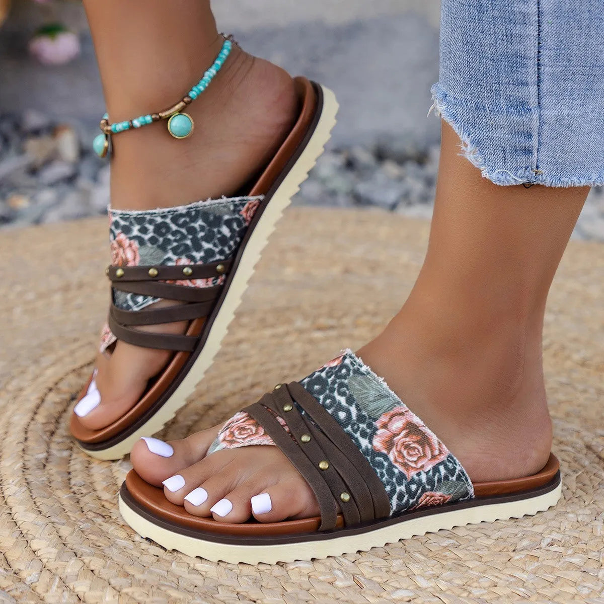 Plus size flip-flops in candy colours with imitation leather lining and rubber sole