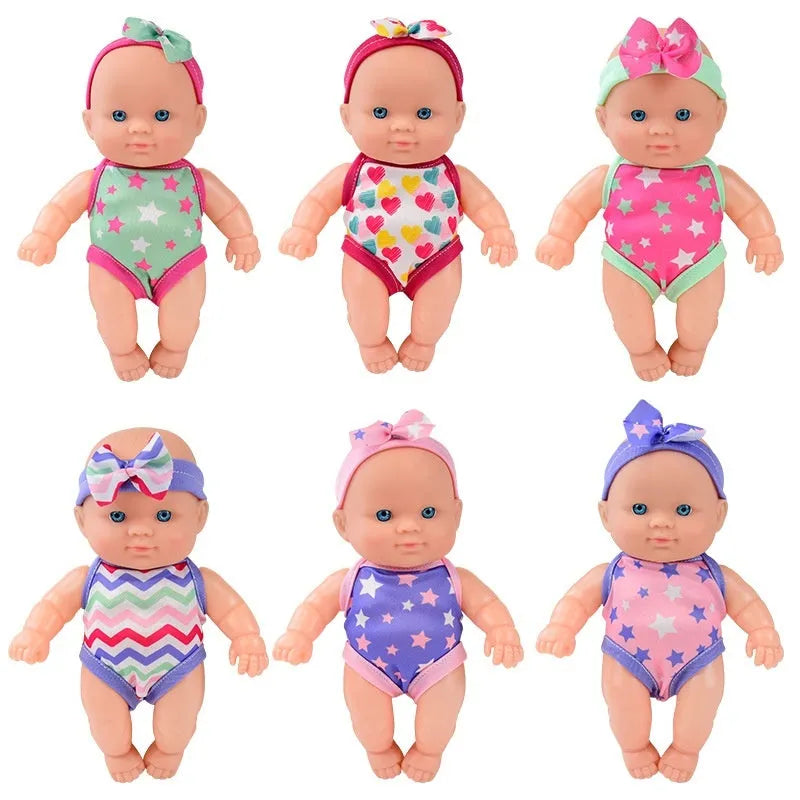 Simulation baby vinyl figurine doll measuring 21.5cm tall, displayed in one of six available colour finishes.
