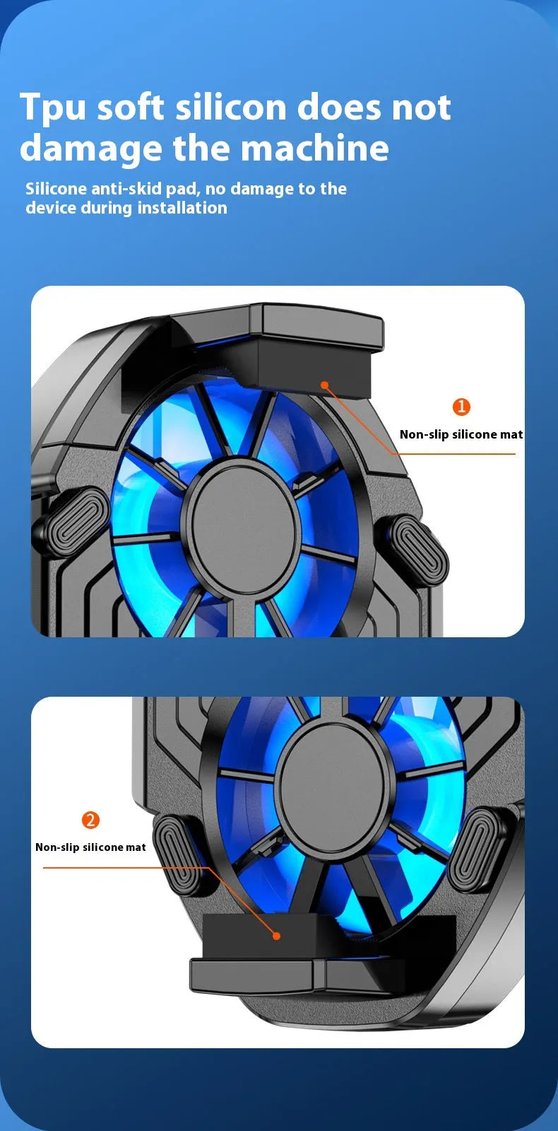 FS01 twin fan phone radiator with ABS body, adjustable 62-92mm clamp and Type-C cable