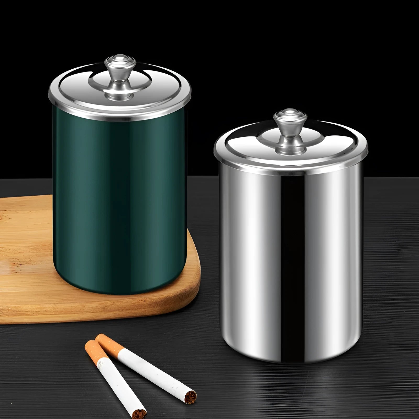 Stainless steel fly ash ashtray with cover in multiple colour options