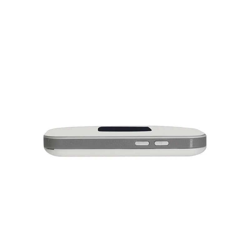 White plastic 4G 3G portable wireless router on a table, compact size 9.8 x 5.3 x 0.8 cm