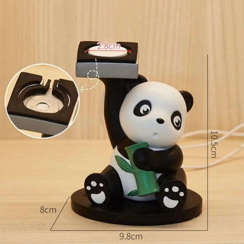 Resin cute panda phone holder small ornament bamboo panda style on desk with smartphone