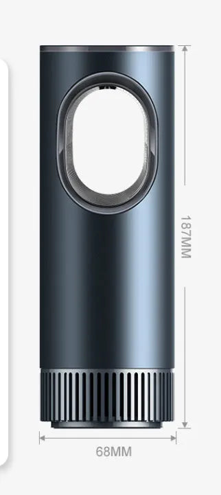 Black compact car air purifier with USB cable for formaldehyde removal and anion generation.