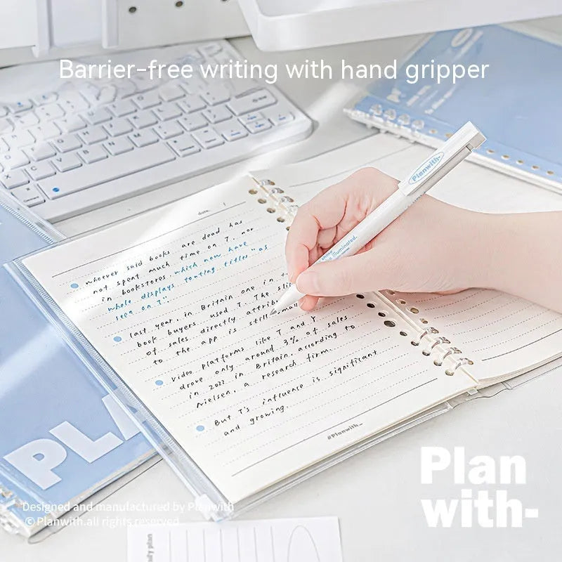 Transparent A5 PVC loose cover for spiral notebooks, shown in blue and white colour options.