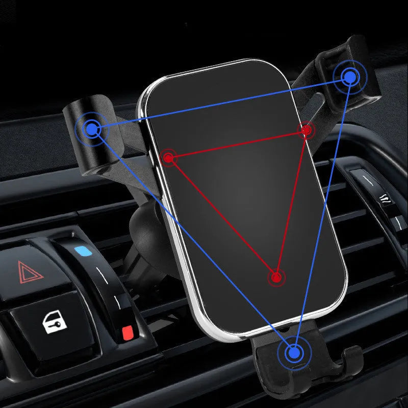 Aluminium alloy car phone holder with electroplated finish, shown in black, blue, red, or silver