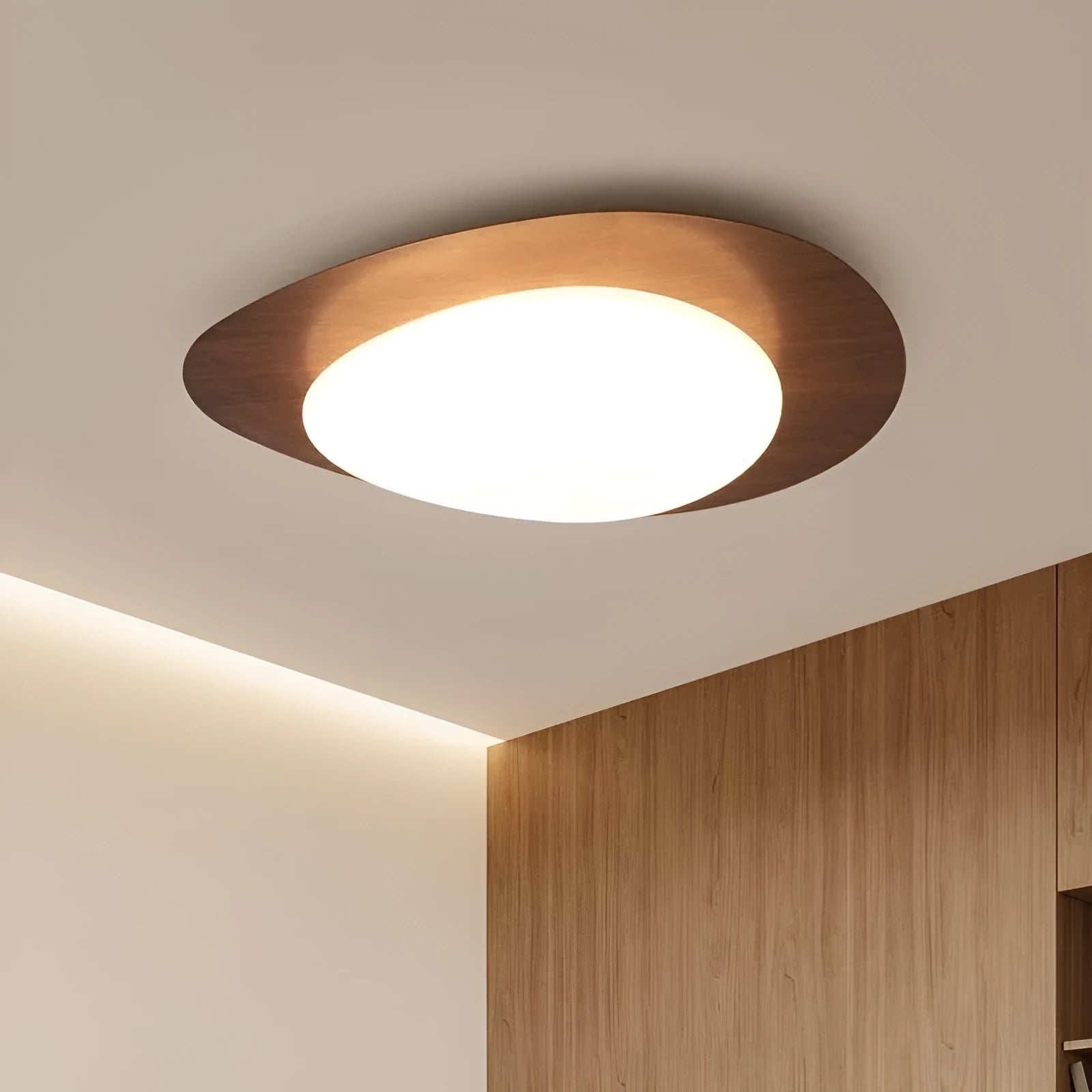 New Chinese style iron ceiling lamp with acrylic shade for bedroom, shown in log colour finish.