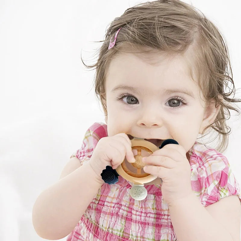 Baby's molars silicone yaoyaole teether rattle toy in pink, edible material for hand sucking prevention