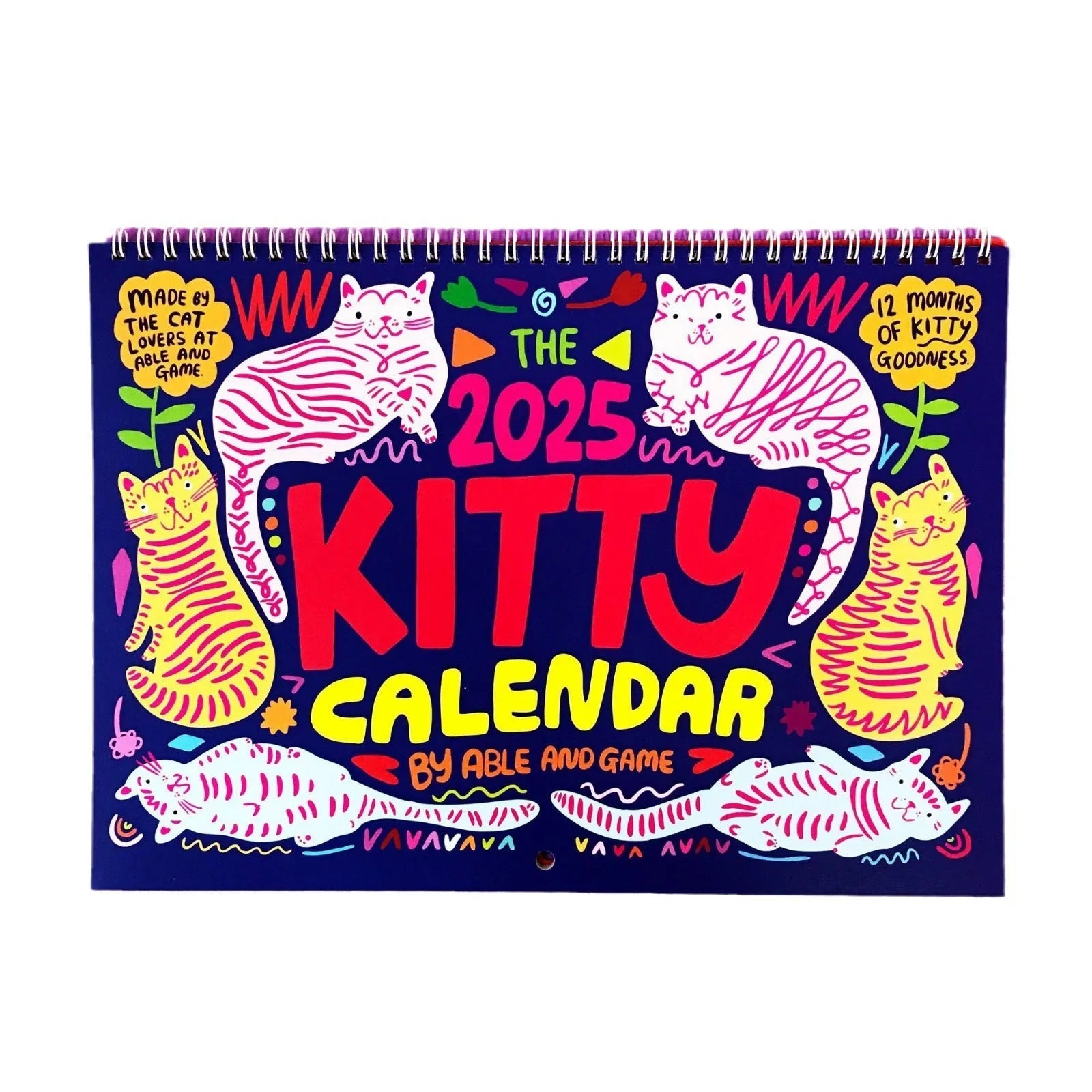 Cat calendar wall planner showing monthly layouts for 2024 and 2025 models
