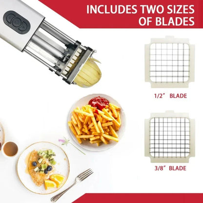 Powerful electric french fry cutter machine with stainless steel blades for slicing potatoes, carrots, and other vegetables