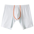 Ice silk nylon men's boxers on a mid-waist hanger, showing the U-convex pouch and available colour options.