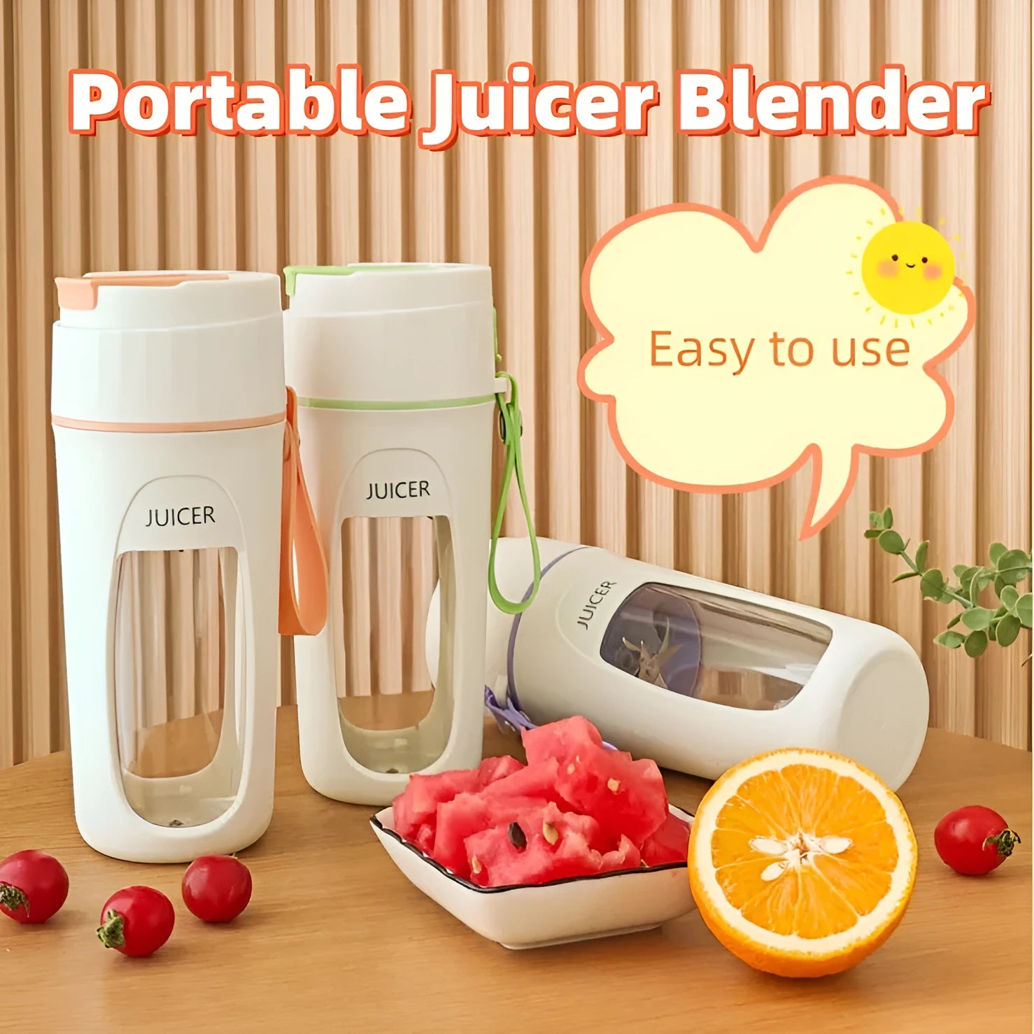 Portable USB electric blender with borosilicate glass liner in fresh orange colour