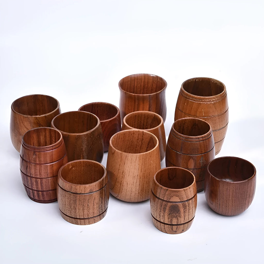 Wooden heat insulation tumbler wine cup vintage sour jujube big belly design round shape