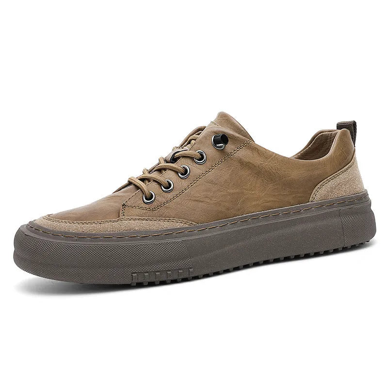 Men's black round toe lace-up casual shoes with a microfiber upper and flat rubber sole.