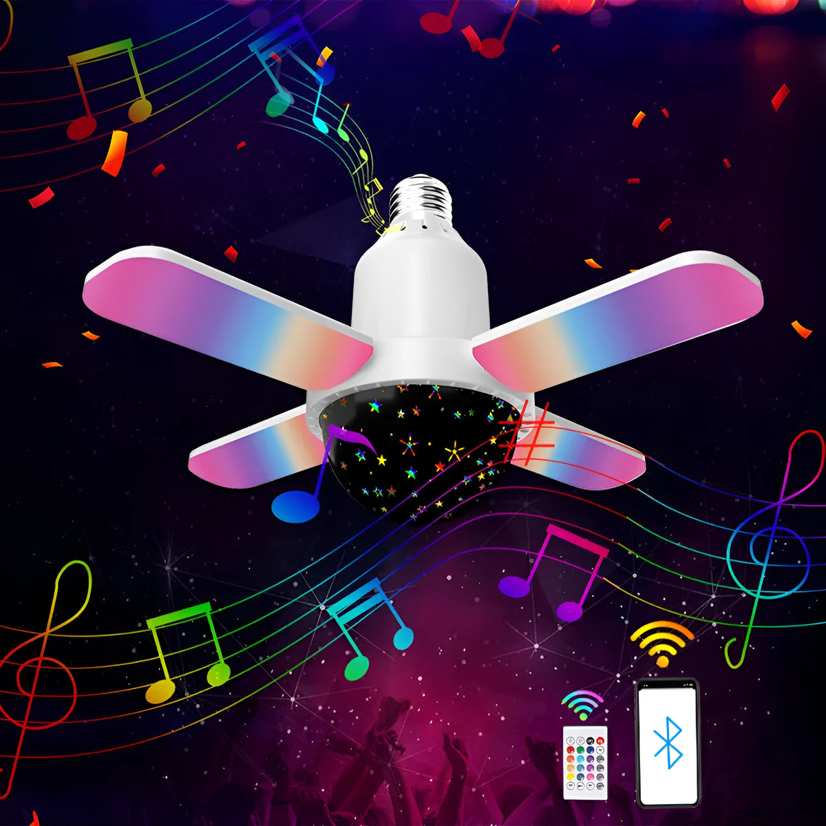 LED music fan projector lamp E27 24W smart bulb with remote control and PP lampshade