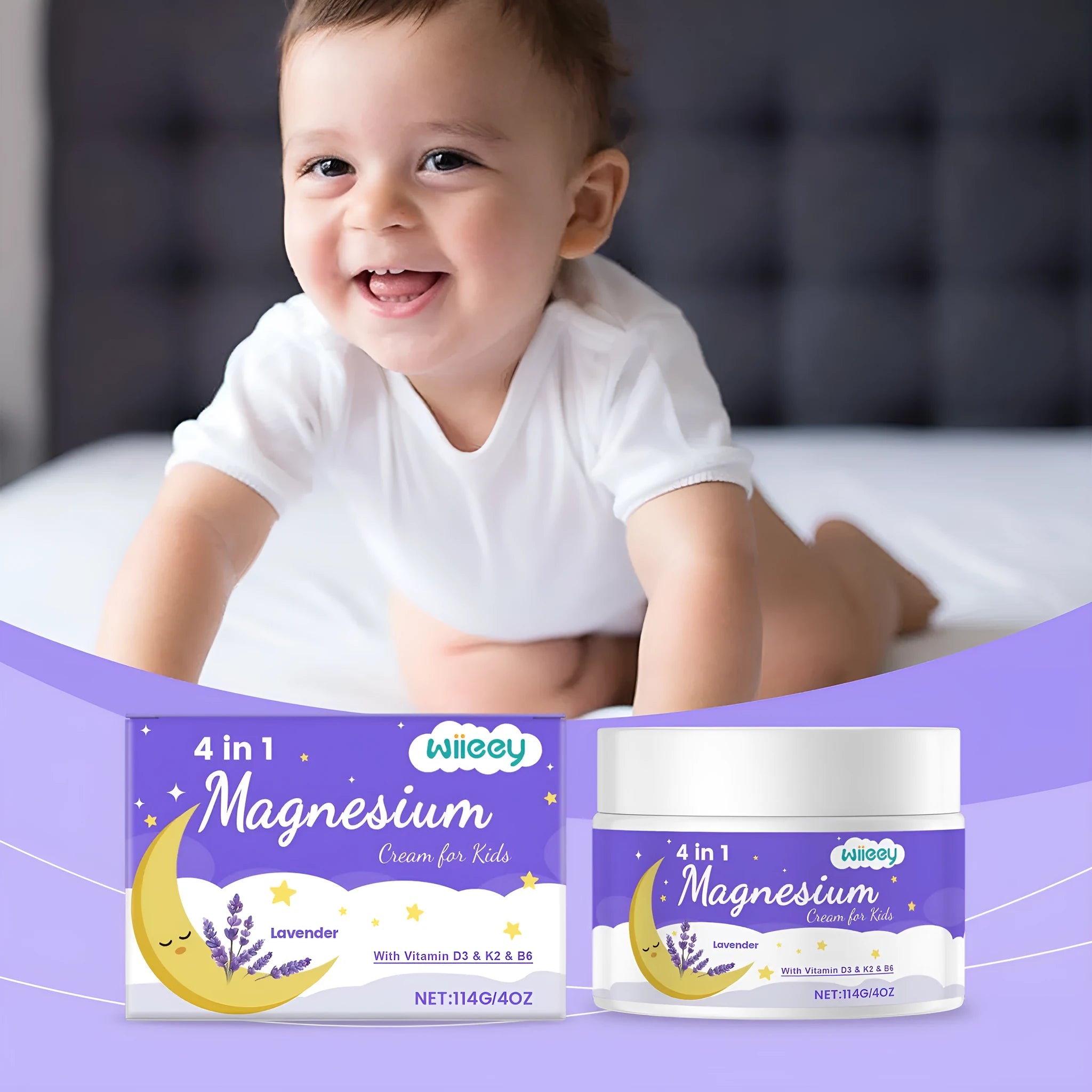 114g jar of kids 4-in-1 magnesium cream with vitamins D3, K2 and B6