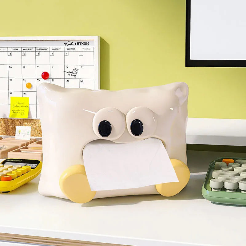 White ceramic tissue box holder with decorative lid for living room coffee tables