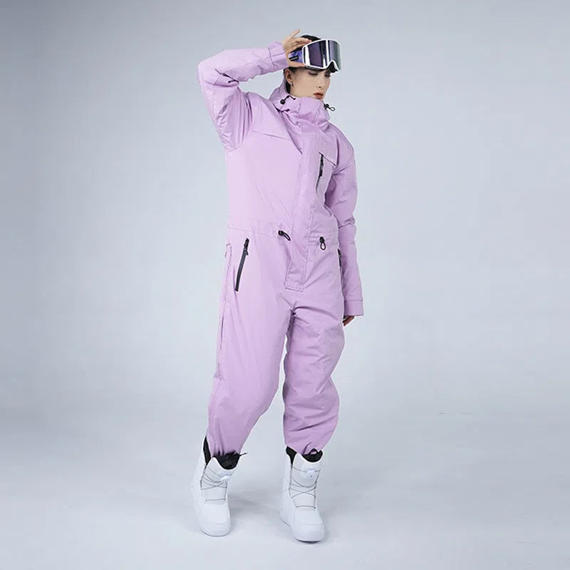 One-piece ski jumpsuit for men and women in grey, obsidian black or lilac purple, sizes L to XXXL