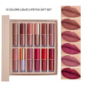 12-piece matte shimmer lip glaze set in nonstick cup colours with durable anti-fade formula