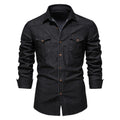 Men's slim fit long-sleeved denim shirt in cotton available in four colours