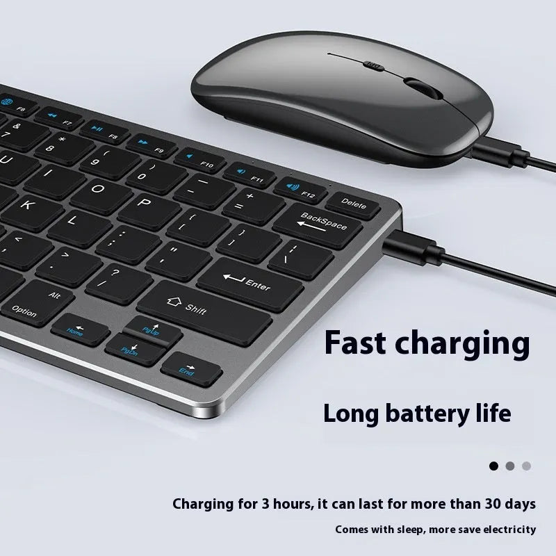Ultra-thin wireless keyboard and mouse combo in silver colour on a desk