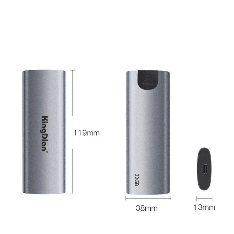 Grey mobile SSD portable hard drive with USB 3.0 interface for direct phone connection