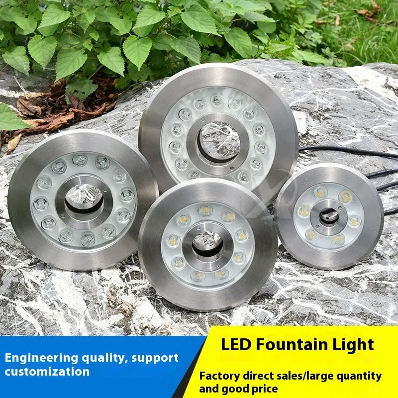 Aluminium alloy outdoor underwater lamp for garden and landscape lighting with RGB, warm white, and pure white options.