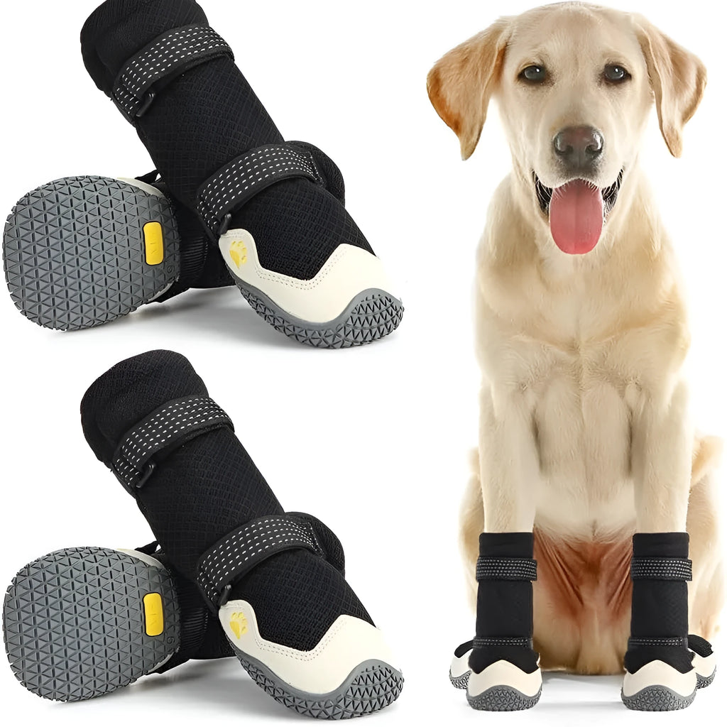 Soft-soled no heel slippage dog shoes in black grey red and green for medium large dogs
