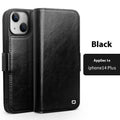 Magnetic flip genuine leather phone cover for iPhone 13 and 14 models in black, brown, coffee or light brown.