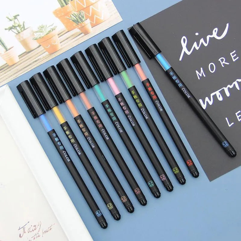 Candy colour gel pen set with plastic shell and non-erasable ink, available in random or twelve pen options.