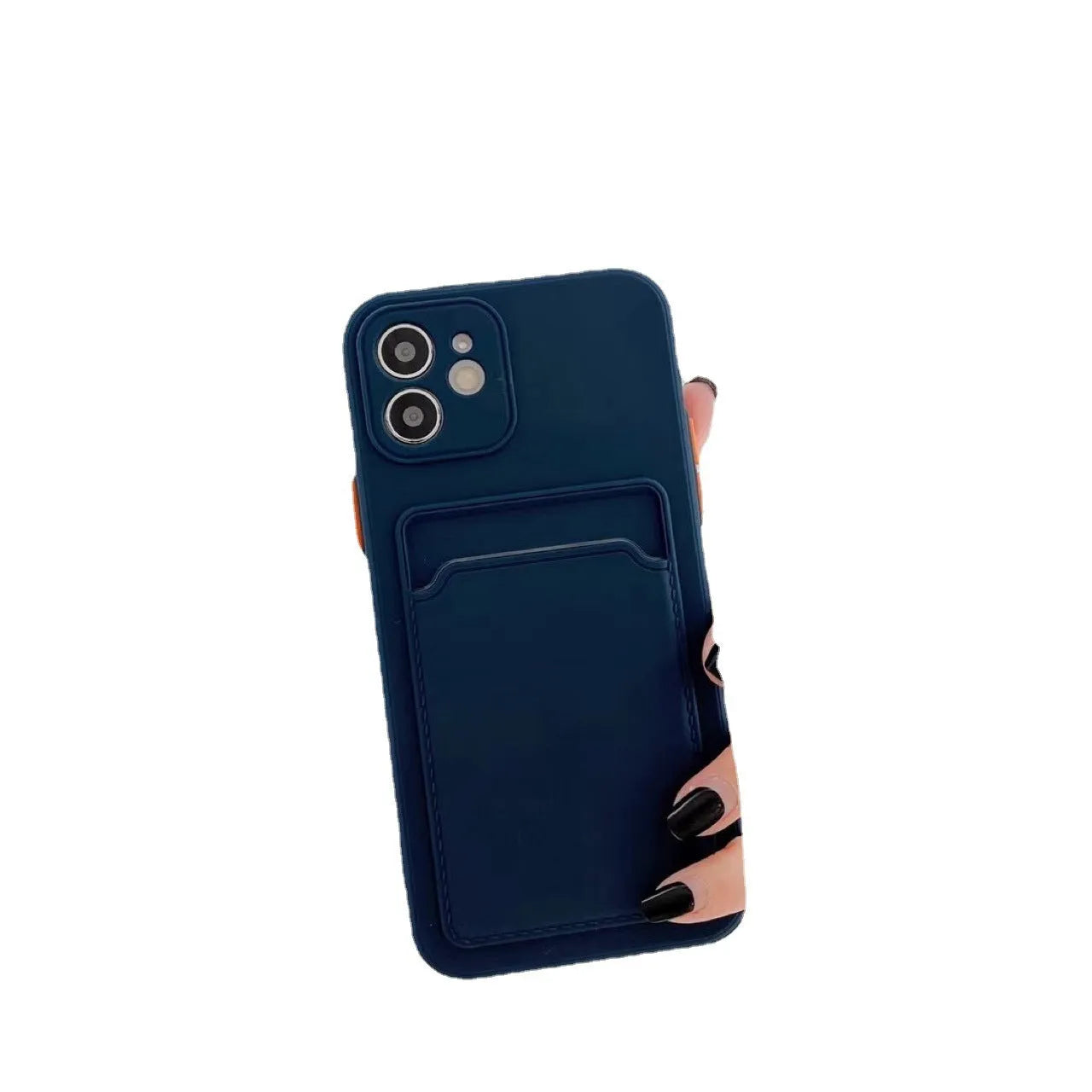 Orange TPU phone case with card slot back cover for iPhone showing protective edge