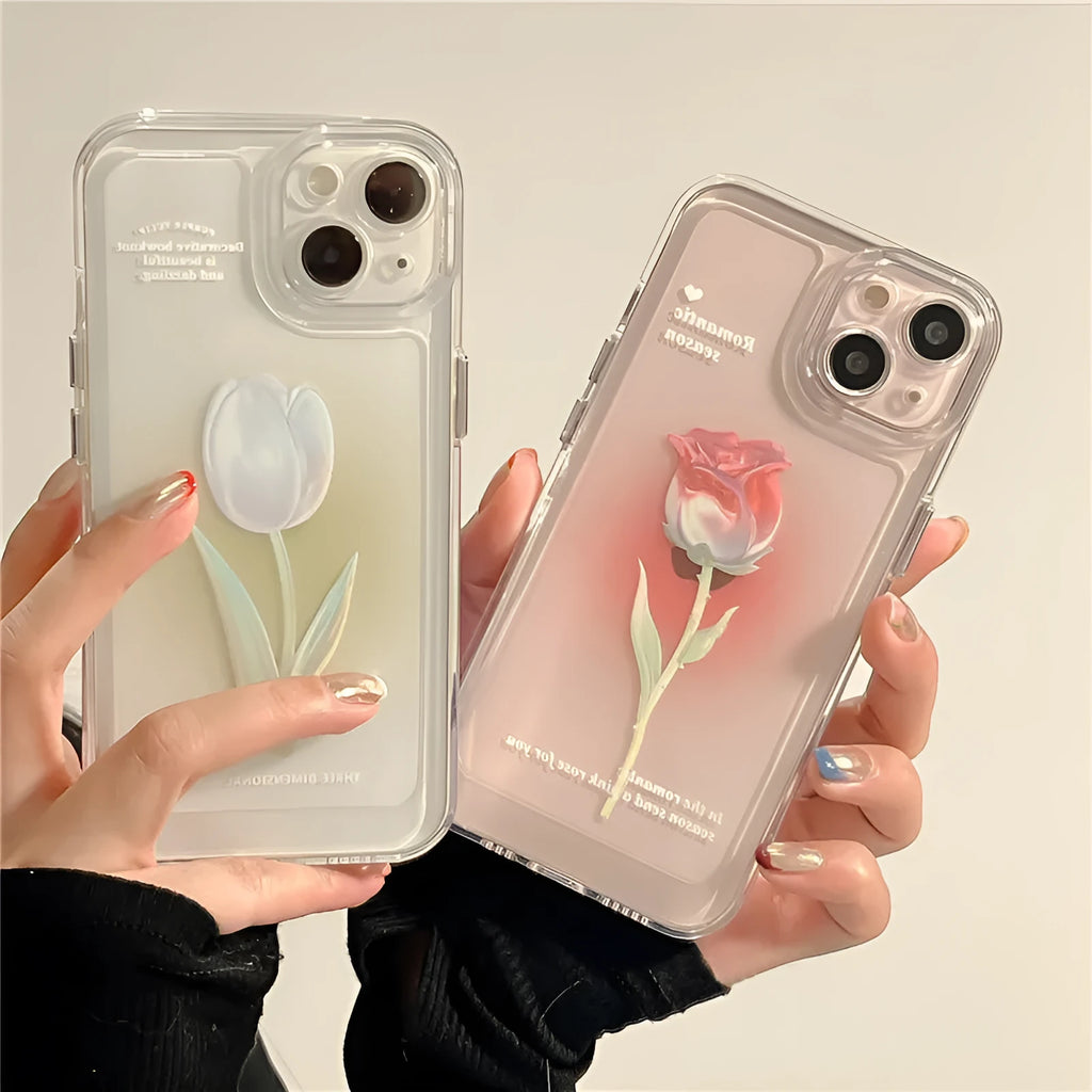Tulip all-inclusive shockproof iPhone case in gradient rose or tulip colour showing full phone coverage