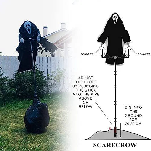 White plastic skeleton scarecrow with screaming skull design for Halloween decoration