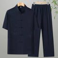 Men's cotton short-sleeved summer leisure suit in multiple colours with two-piece design
