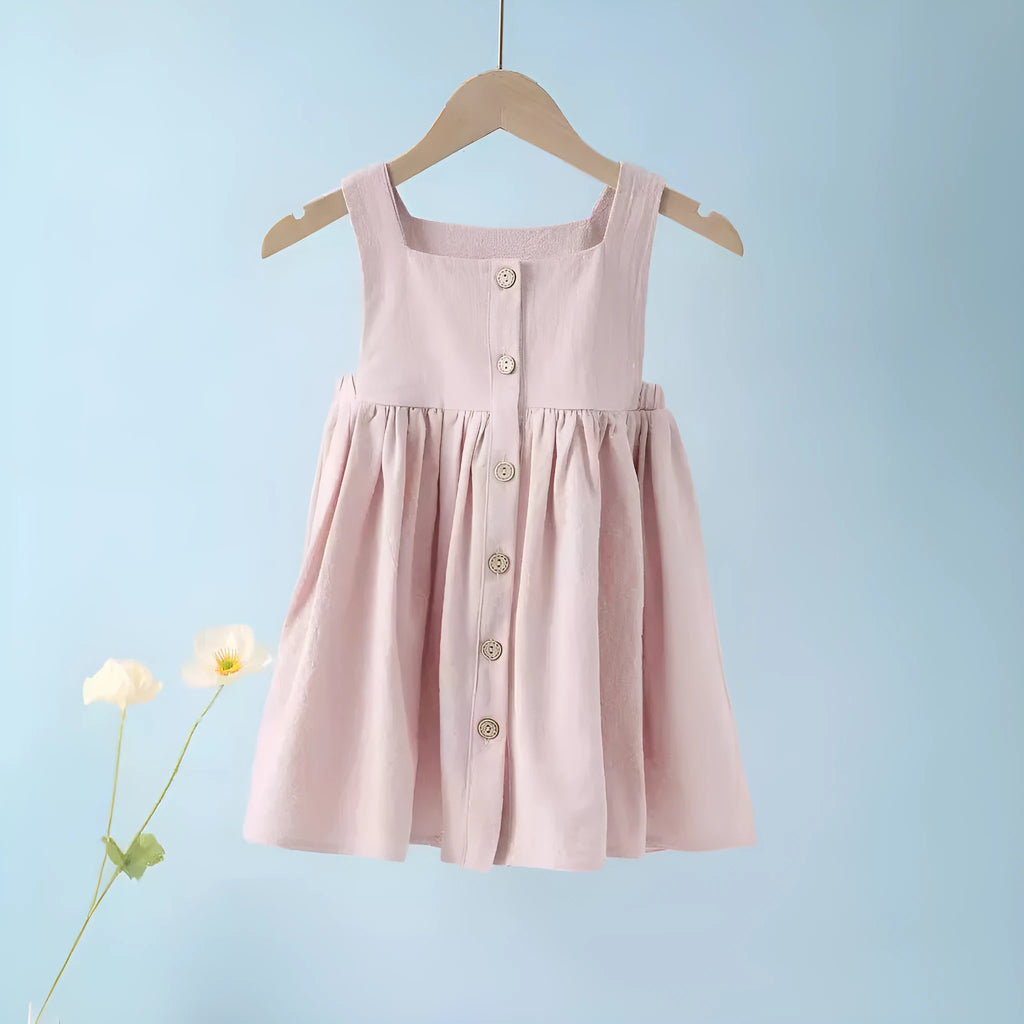 Girl's white pure cotton tank dress with short sleeves and pleated skirt, suitable for spring and summer