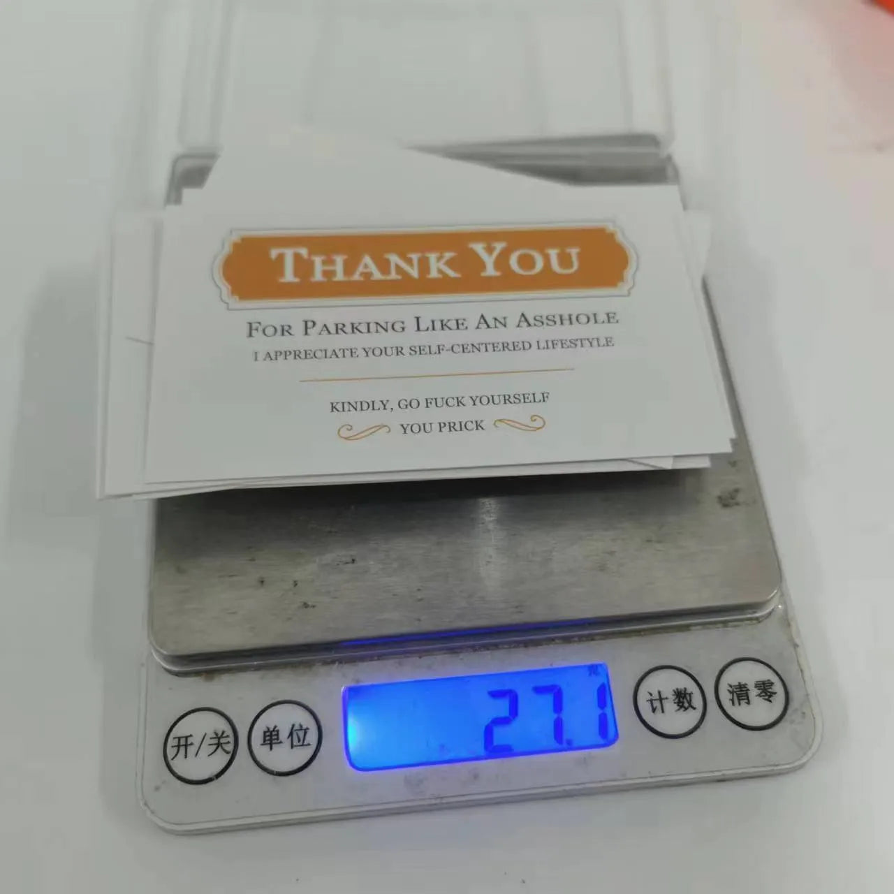 Illegal parking reminder card with middle finger design for vehicle windscreen placement