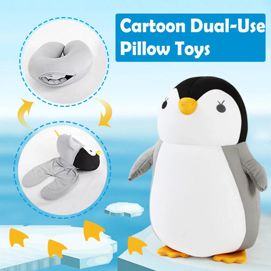 Plush penguin-shaped neck pillow with soft, cozy material for comfort and support