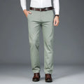Men's high waist loose business casual trousers in khaki, straight leg, polyester, sizes 28-42