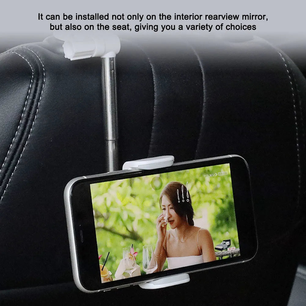 Black car dashboard mobile phone holder showing 360-degree rotation mechanism and foam padding