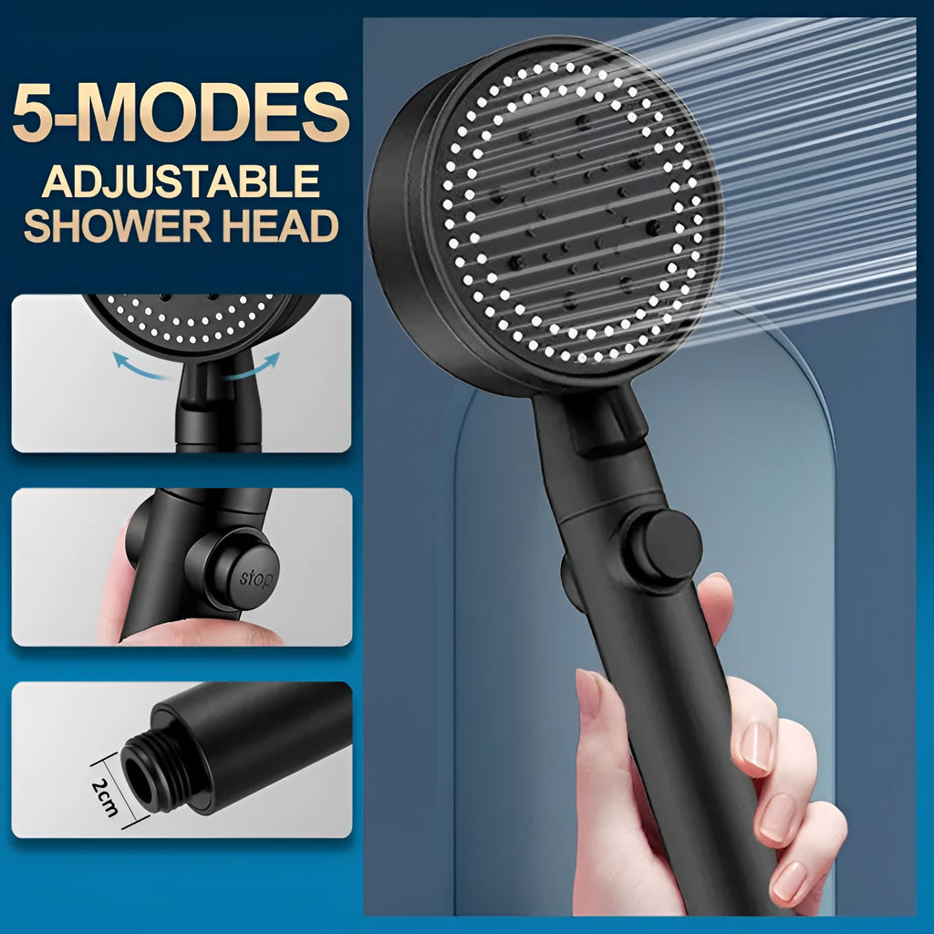 5-speed supercharged shower head with pressurised water output in modern minimalist design