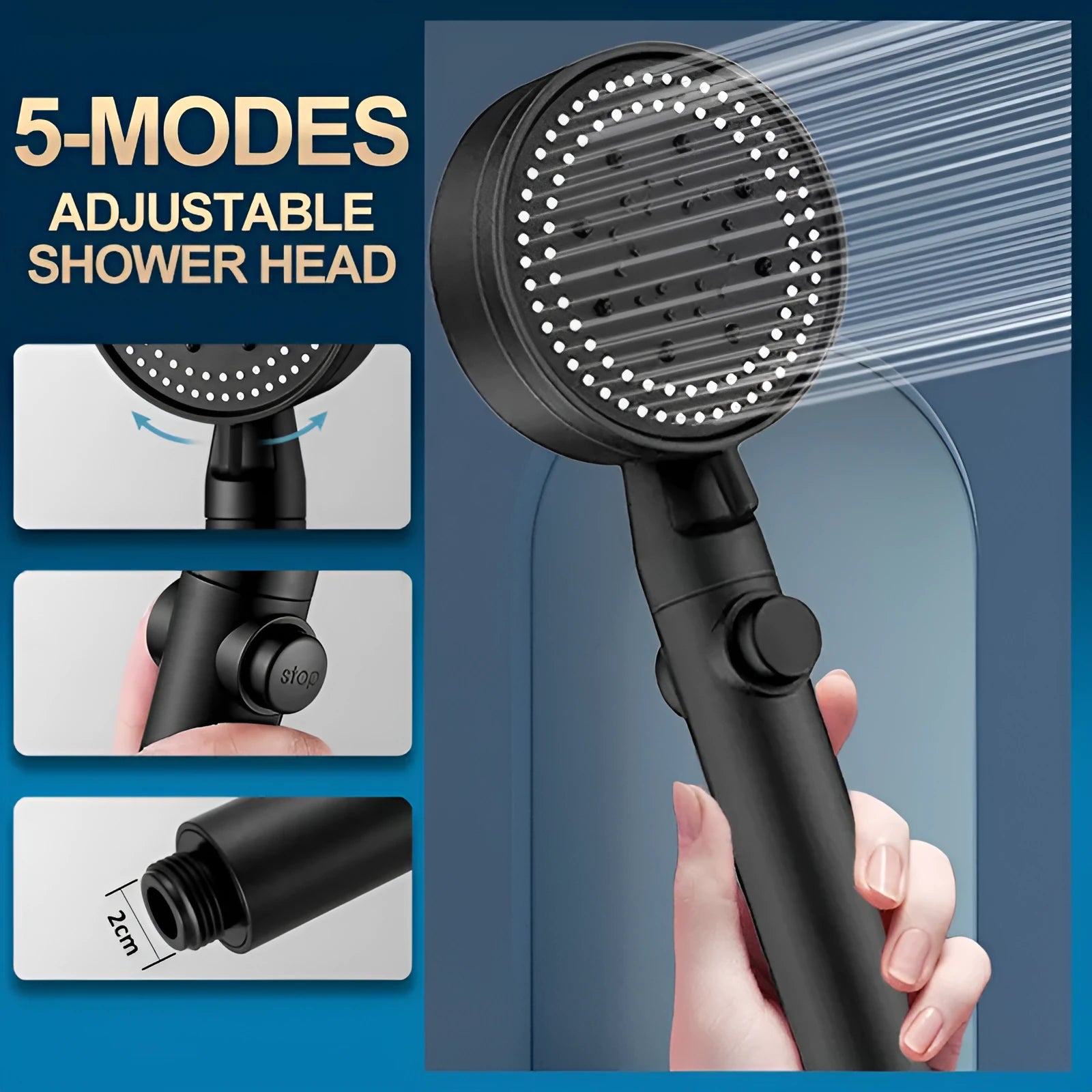 5-speed supercharged shower head with pressurised water output in modern minimalist design
