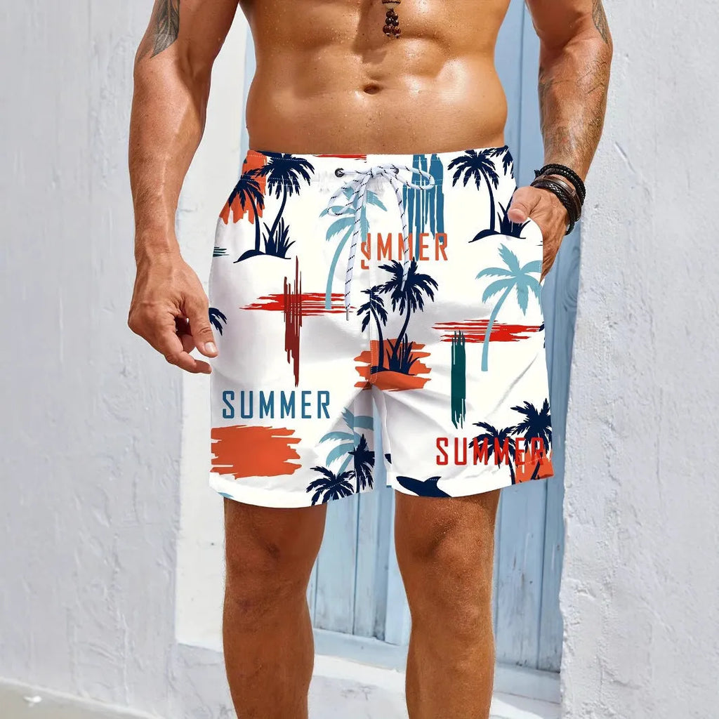 Men's micro-elastic quick-dry swimming trunks in polyester fabric showing colour options