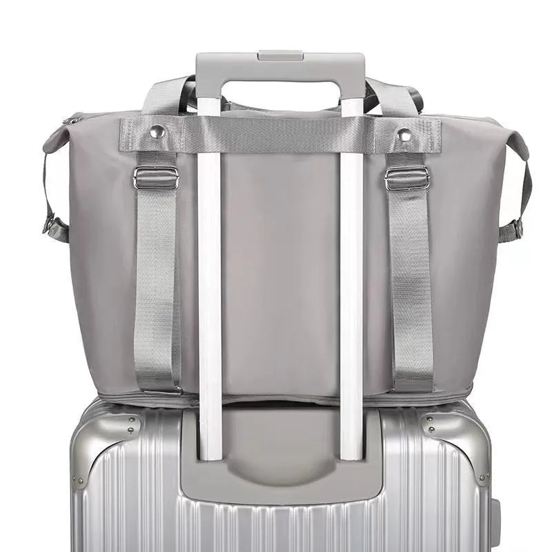 Oxford cloth folding travel bag 41cm large capacity waterproof weekender for women with luggage belt