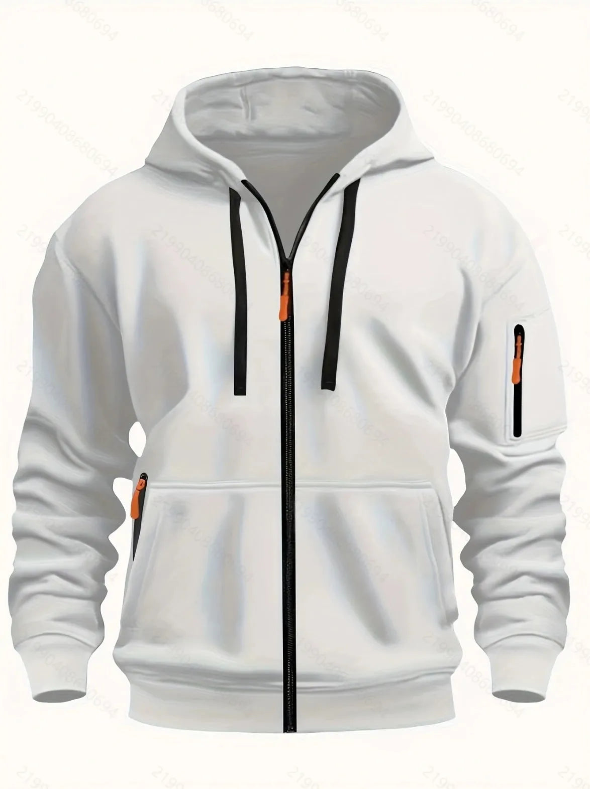 Men's zipper hooded sweatshirt cardigan coat in Army Green colour with wool lining.