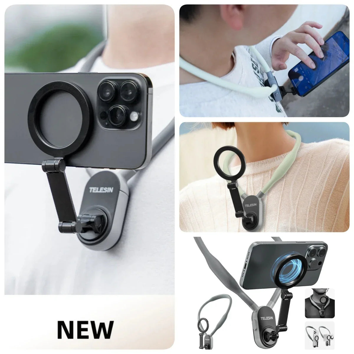 Magnetic Cell Phone Neck Mount with Silicone and Aluminum Construction for Hands-Free Viewing