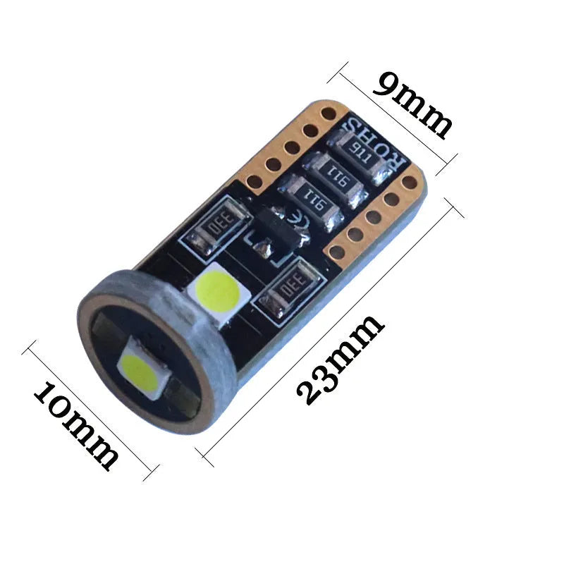 T10 W5W LED car light bulb in blackboard white housing, 23mm by 9mm
